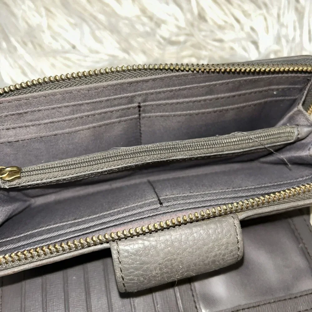 Charcoal Grey Fossil Leather Wallet with Wrist Strap Lots Of Storage